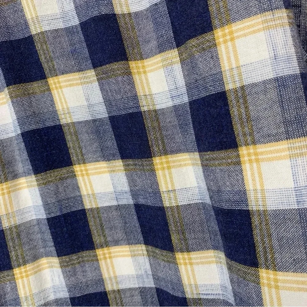 J Crew Shirt Men XL Slim Blue Plaid Homespun Cotton Long Sleeve Casual Workwear
